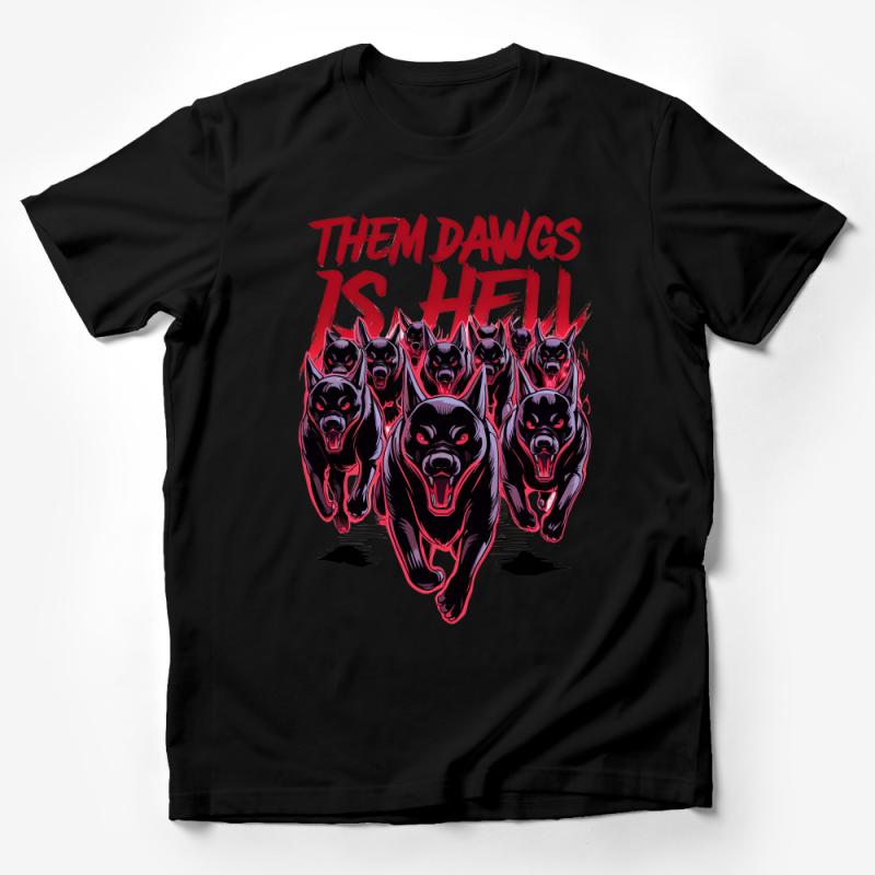 Angry Dogs T-Shirt, Bold Red and Black Graphic Tee, Intense Canine Pack Design, Unisex Streetwear, Cool Urban Style, Statement Shirt Male T-Shirt