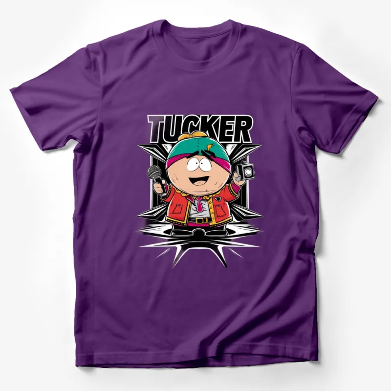 Cartoon Character T-Shirt, Tucker Rockstar with Microphone and Camera, Colorful Kids and Adults Tee Male T-Shirt