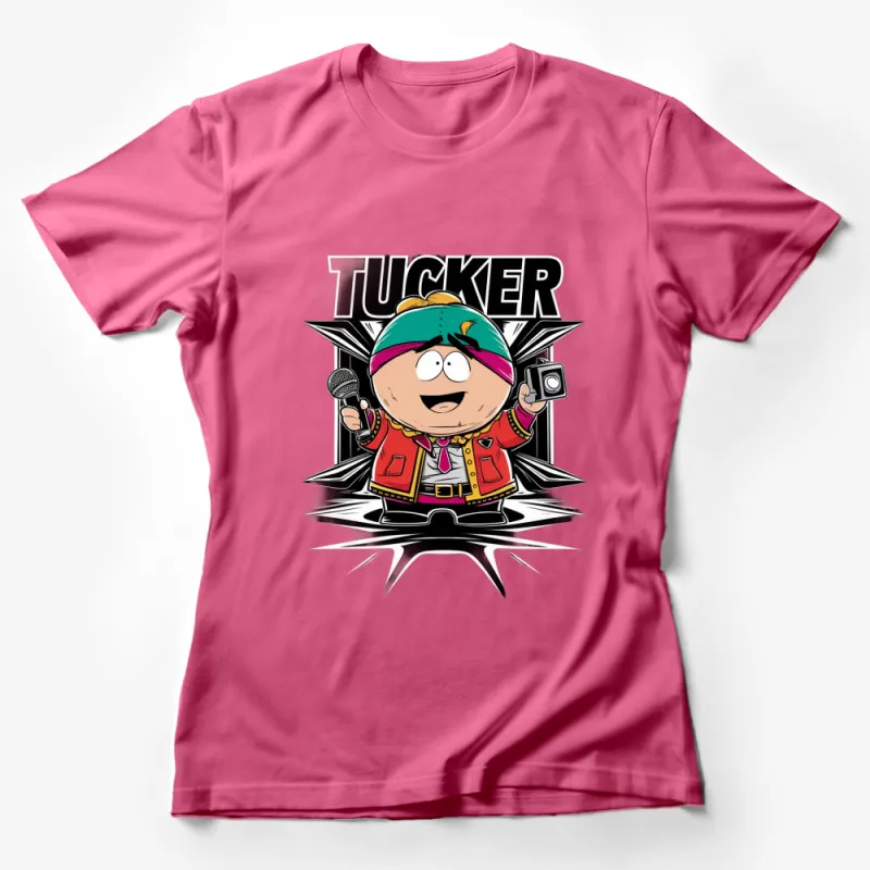 Cartoon Character T-Shirt, Tucker Rockstar with Microphone and Camera, Colorful Kids and Adults Tee Female T-Shirt