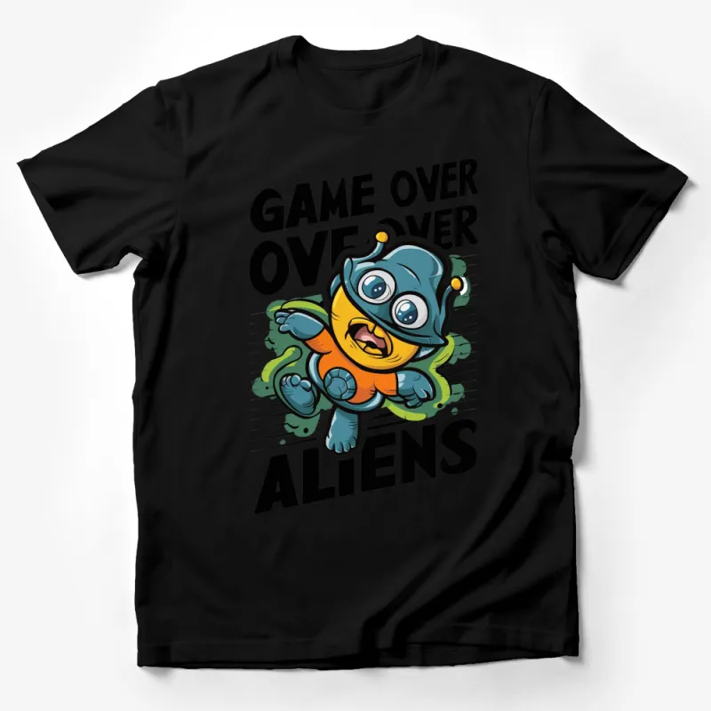 Game Over Aliens T-Shirt, Cute Cartoon Alien Graphic Tee, Colorful Funny UFO Shirt for All Ages Male T-Shirt