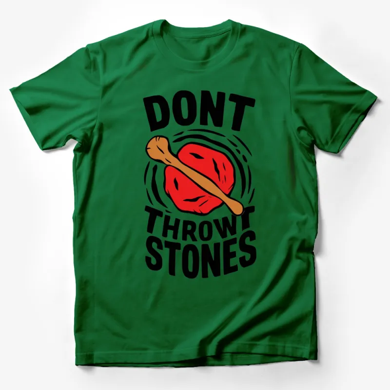 Don't Throw Stones Slogan T-Shirt, Bold Red Graphic Tee, Unisex Statement Shirt, Casual Streetwear Male T-Shirt