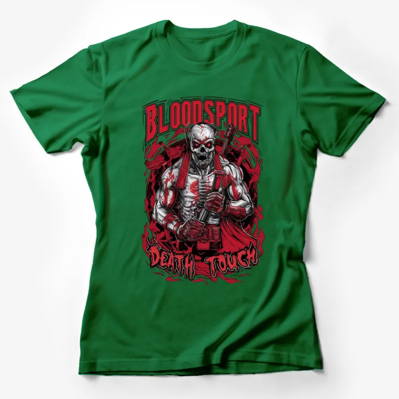 Bloodsport Death Touch T-Shirt, Red Graphic Skull Tee, Horror Skeleton Apparel Female T-Shirt