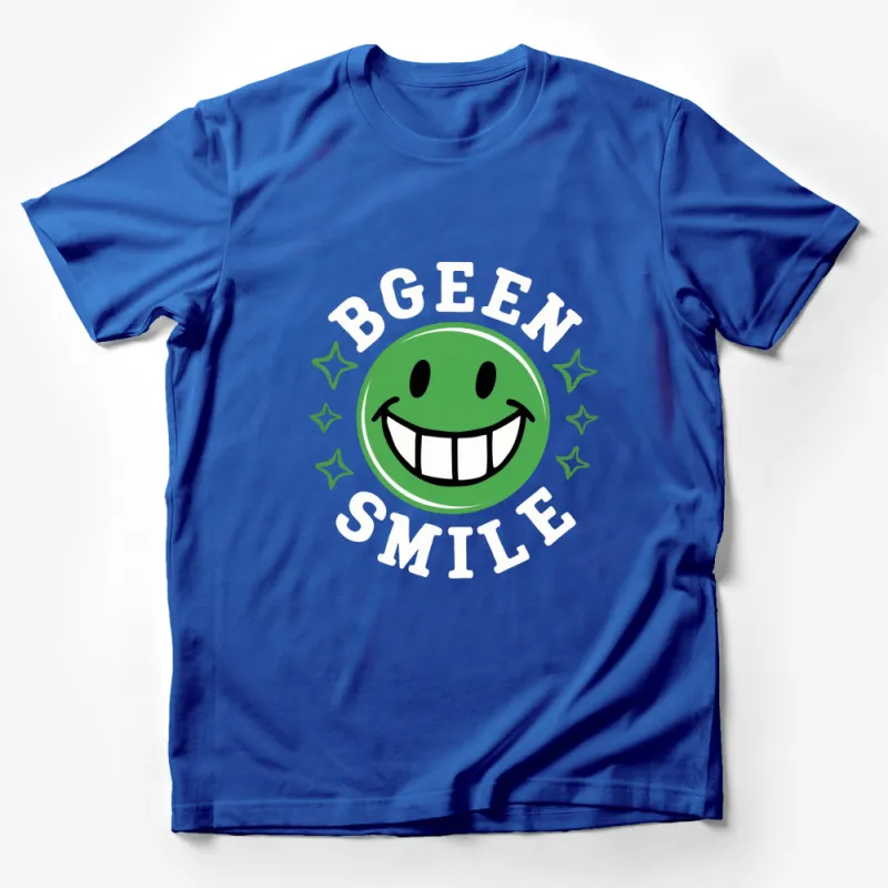 Green Smile Face T-Shirt, Happy Smiley Graphic Tee, Casual Unisex Fashion, Fun Emoji Top Male T-Shirt