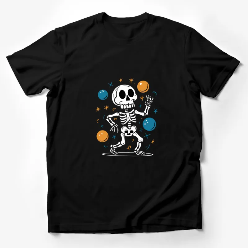 Cool Dancing Skeleton T-Shirt, Black Tee with Cosmic Design, Fun Space Graphic Shirt Male T-Shirt