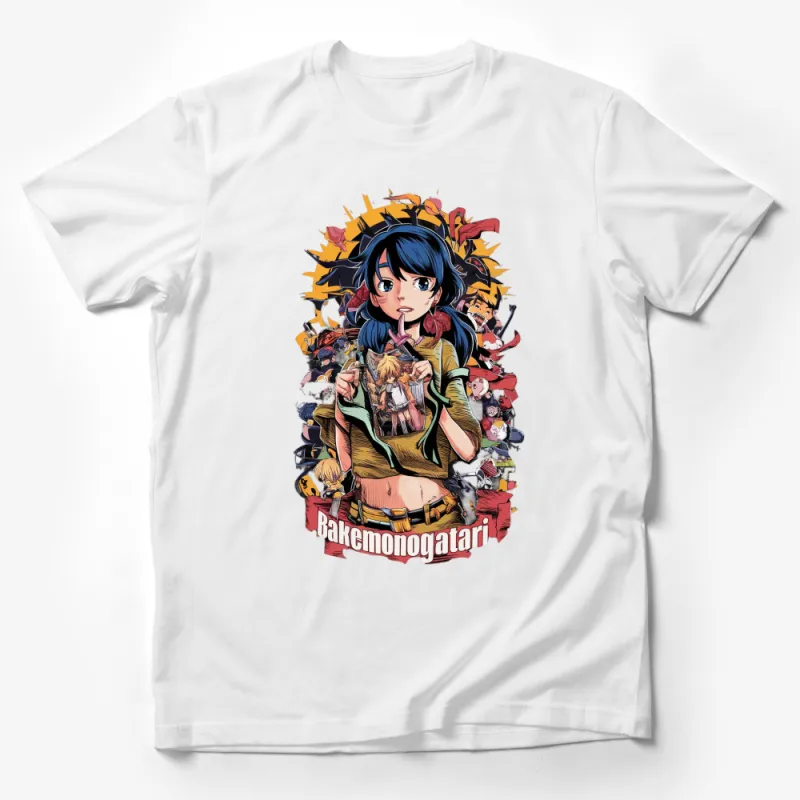 Bakemonogatari Anime T-Shirt, Colorful Character Collage, Unique Graphic Tee for Anime Fans Male T-Shirt