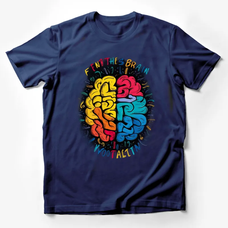 Colorful Brain Art T-Shirt, Creative Mind Tee, Inspirational Graphic Shirt, Feed The Brain Top Male T-Shirt