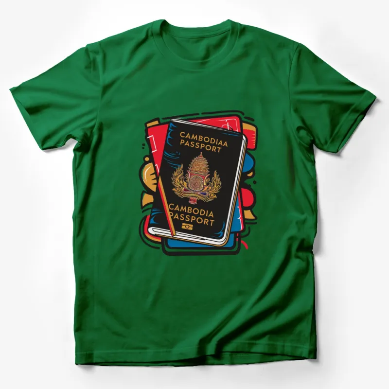 Colorful Cambodia Passport Design T-Shirt, Vibrant Travel Graphic Tee, Unique Gift Male T-Shirt