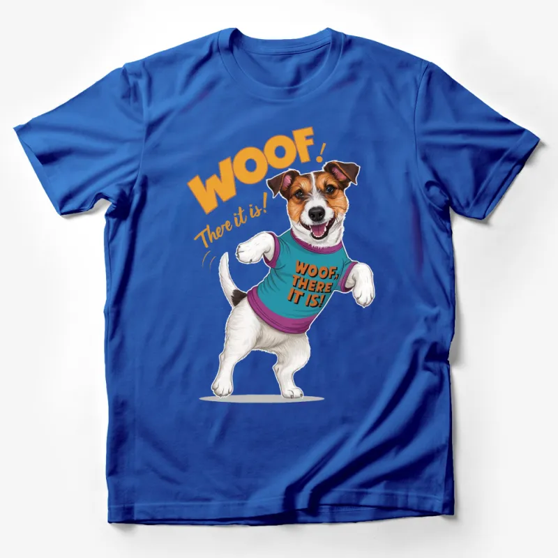 Cute Dog T-Shirt Woof! There It Is - Jack Russell Terrier in Teal Shirt, Fun Animal Graphic Tee, Pet Lover Gift Male T-Shirt