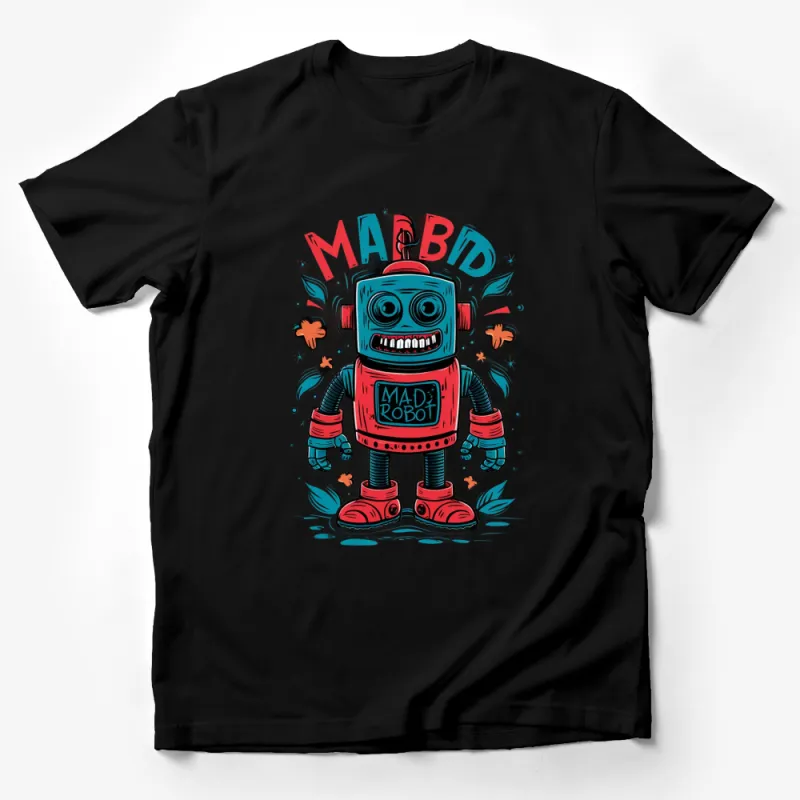 Mad Robot Graphic T-Shirt, Funky Vintage Style Robot Tee, Unique Retro Robot Shirt, Bold Colorful Design Male T-Shirt