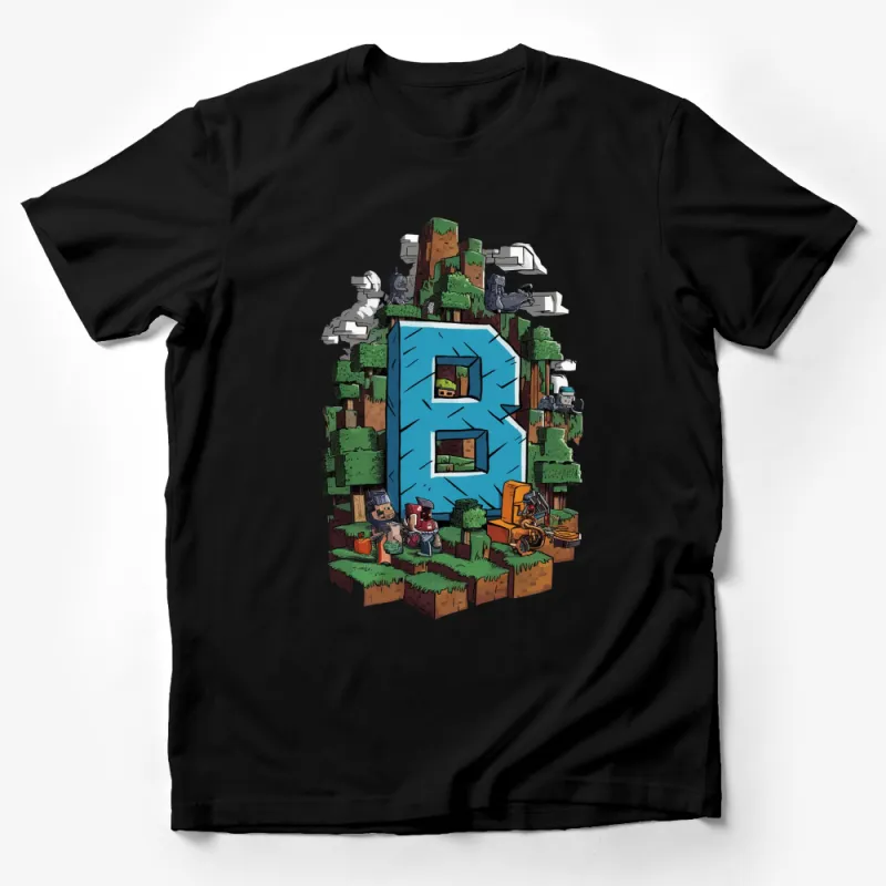 Colorful Forest Adventure Alphabet Letter D Graphic T-Shirt, Unisex Nature Inspired Tee, Hiking Camping Male T-Shirt