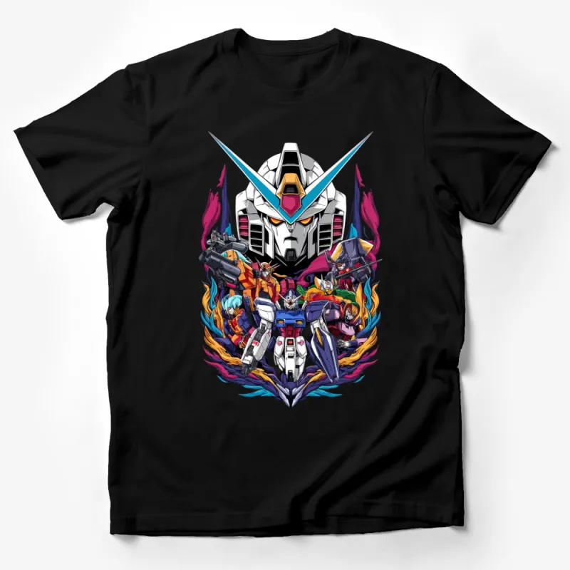 Retro Robot Anime T-Shirt, Vintage Mecha Design, Colorful Sci-Fi Graphic Tee, Unisex Fashion Male T-Shirt