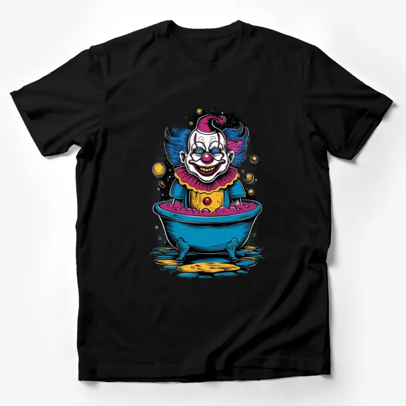 Colorful Clown Graphic T-Shirt, Vibrant Circus Inspired Clown in Bathtub, Unisex Tee Male T-Shirt