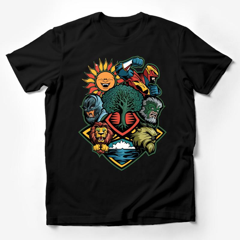 Superhero Elements Nature Themed T-Shirt, Sun Earth Water Air Fire Graphic Tee, Unisex Adult Shirt for Comic Fans Male T-Shirt