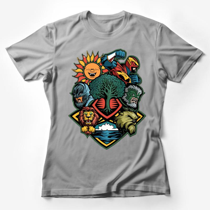 Superhero Elements Nature Themed T-Shirt, Sun Earth Water Air Fire Graphic Tee, Unisex Adult Shirt for Comic Fans Female T-Shirt