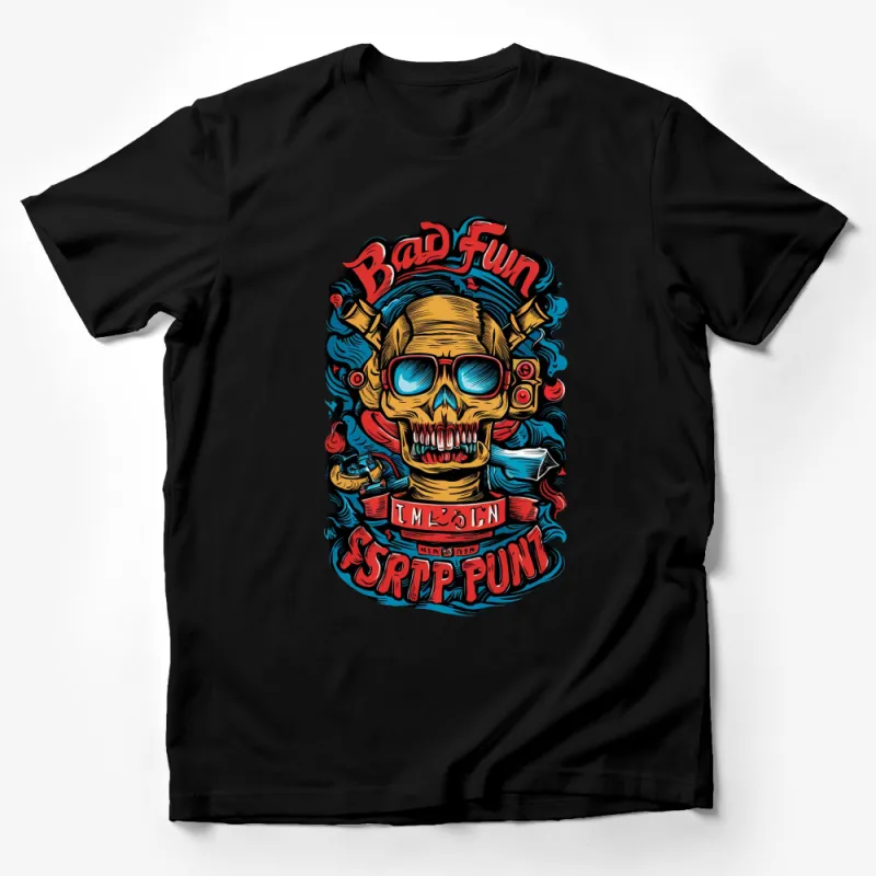 Vintage Skull T-Shirt, Bad Fun Graphic Tee, Retro Style Bold Colors, Unisex Casual Wear Male T-Shirt