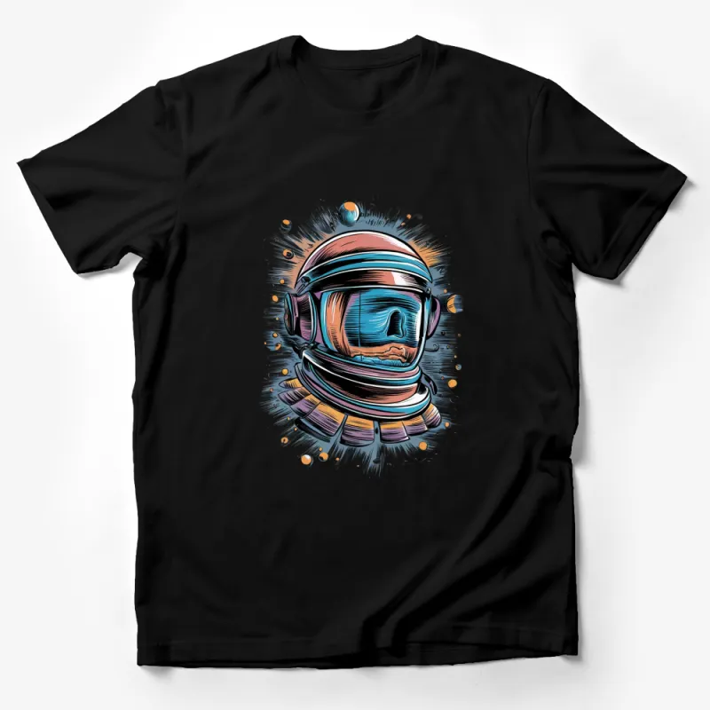 Colorful Astronaut Helmet Graphic T-Shirt, Space Themed Unisex Tee, Cosmic Apparel for All Ages Male T-Shirt