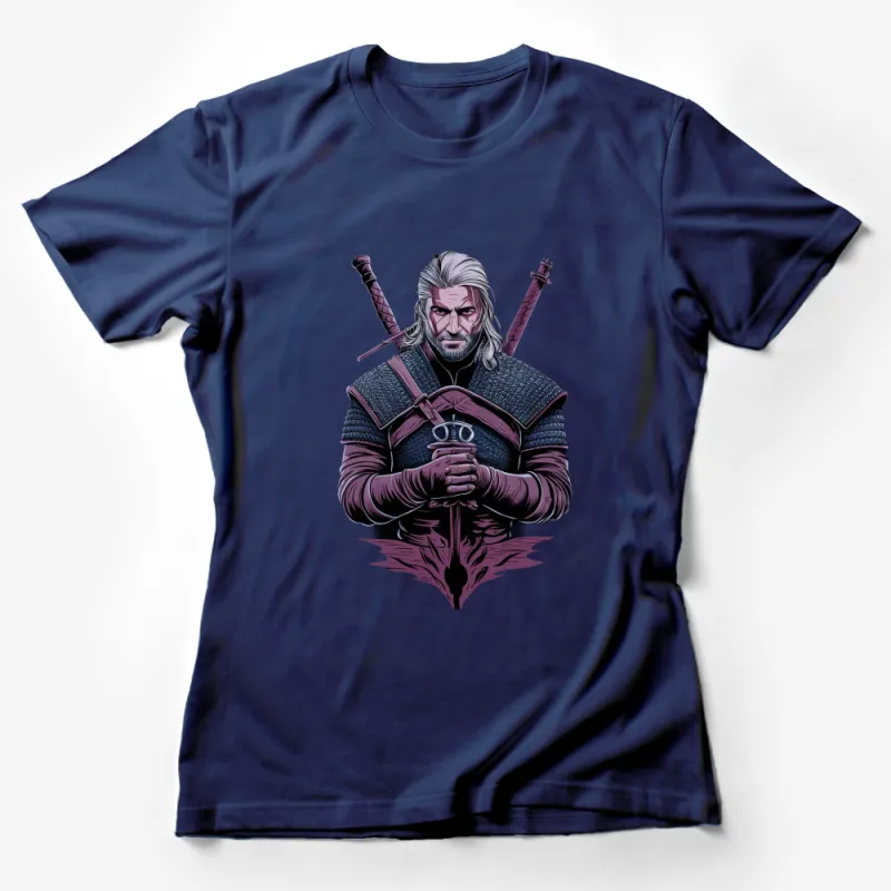 Fantasy Warrior T-Shirt, Medieval Knight Graphic Tee, Silver-Haired Swordsman, Men's and Women's Shirt Female T-Shirt