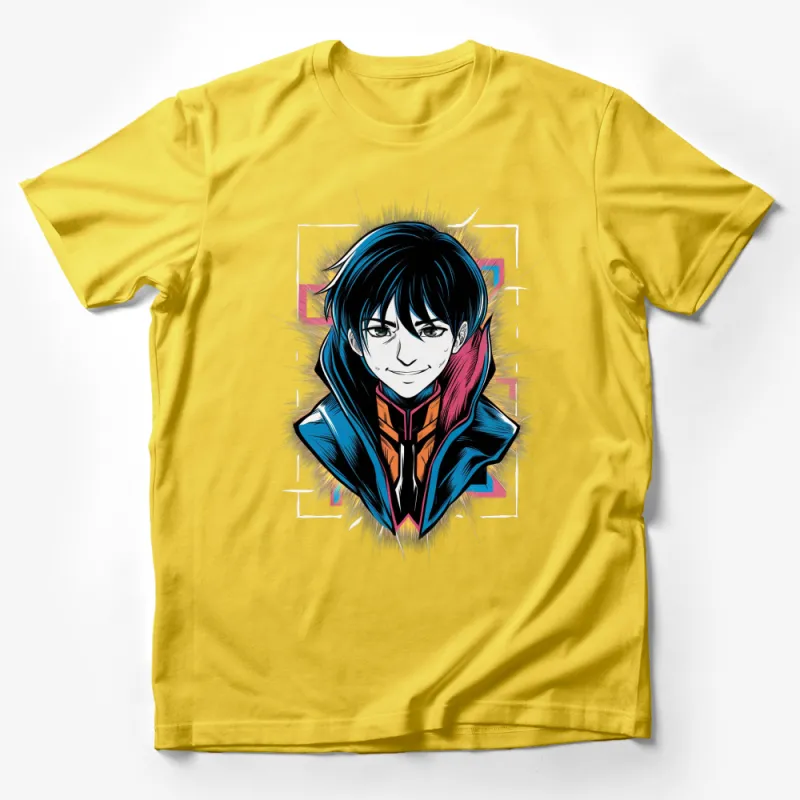 Anime Style Smiling Character T-Shirt, Colorful Manga Inspired Unisex Tee Male T-Shirt