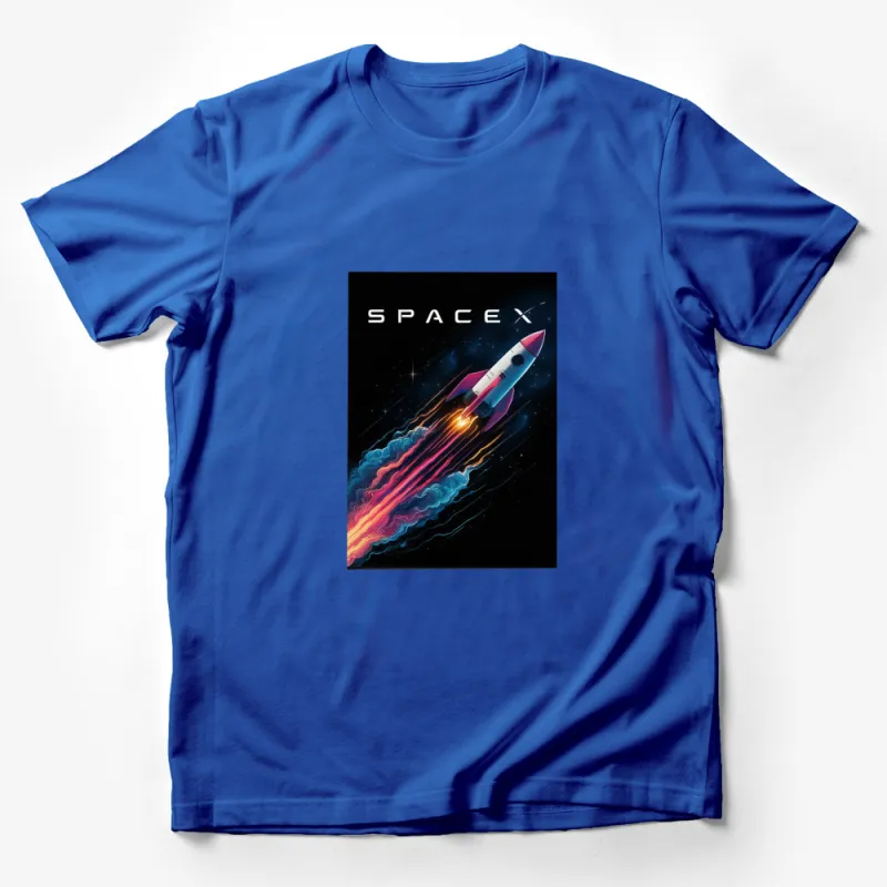 Colorful SpaceX Rocket Launch Graphic T-Shirt, Vibrant Space Lover Tee, Unisex Male T-Shirt