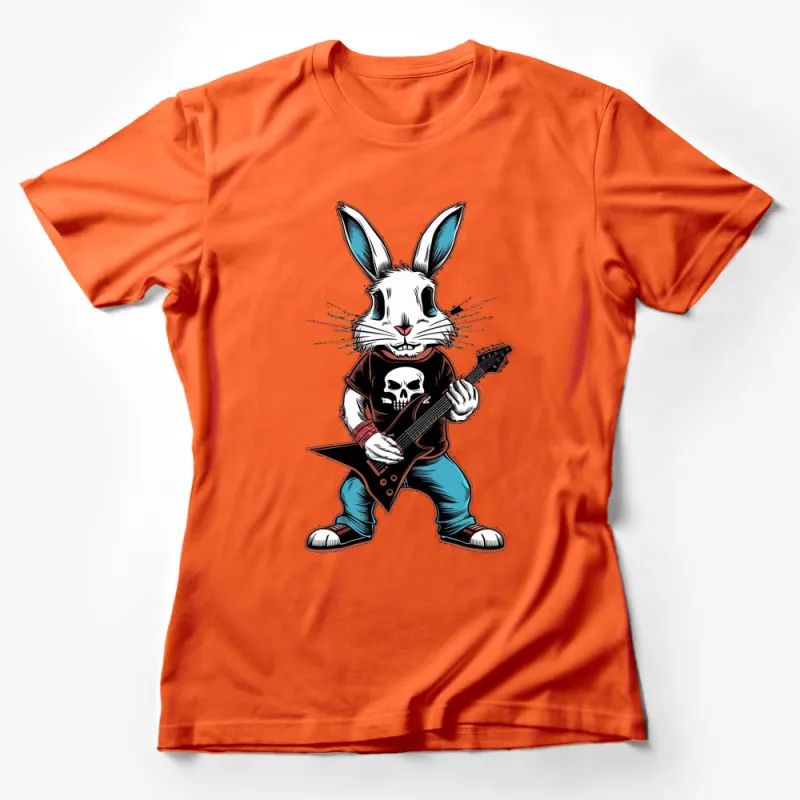 Rock Rabbit T-Shirt, Electric Guitar Bunny Design, Punk Music Animal Tee, Cool Music Lover Gift Female T-Shirt