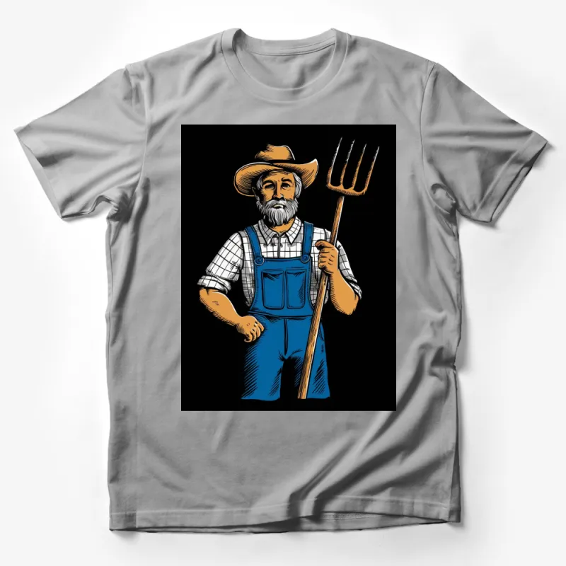 Vintage Farmer Graphic T-Shirt, Old Man with Pitchfork Print, Rustic Country Style Tee, Retro Farm Life Shirt Male T-Shirt