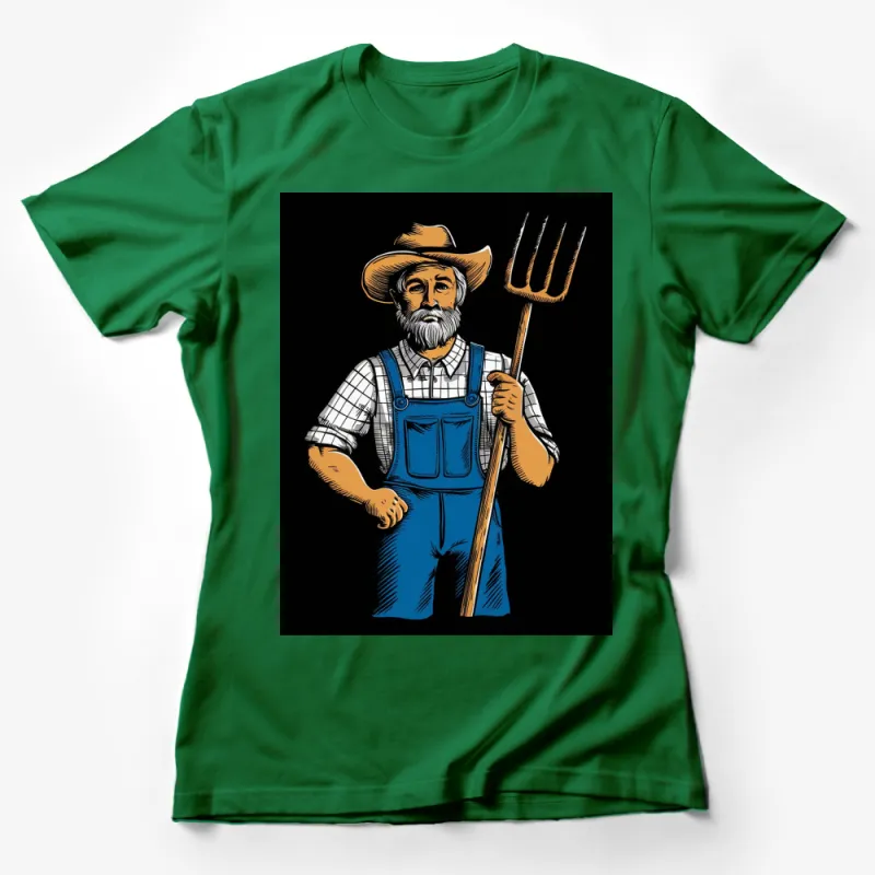 Vintage Farmer Graphic T-Shirt, Old Man with Pitchfork Print, Rustic Country Style Tee, Retro Farm Life Shirt Female T-Shirt