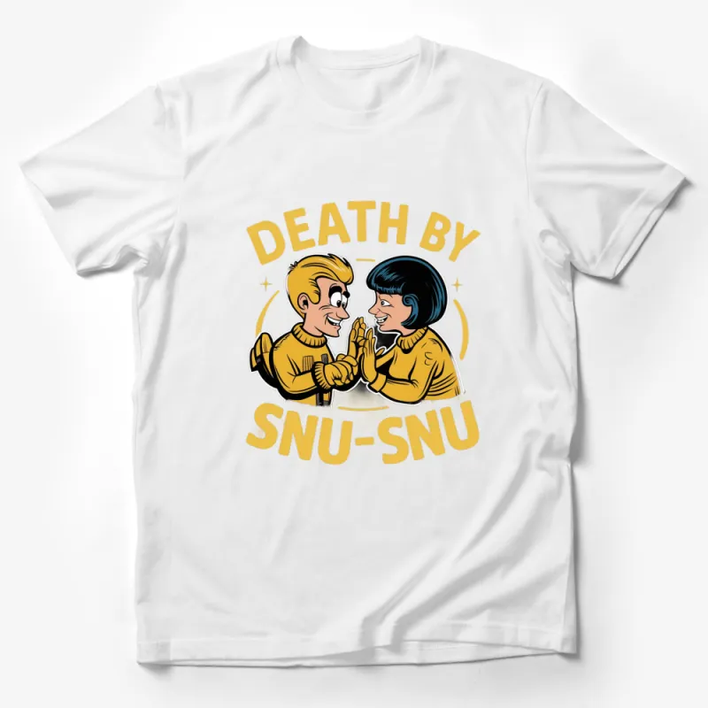 Death By Snu-Snu Comic Style T-Shirt, Fun Cartoon Graphic Tee, Unisex Apparel Male T-Shirt