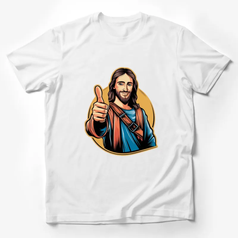 Retro Jesus Thumbs Up Graphic T-Shirt, Vintage Christian Art Tee, Cool Religious Gift Male T-Shirt