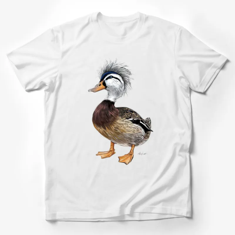 Funky Crested Duck Graphic T-Shirt, Unique Bird Illustration Tee, Unisex Animal Print Shirt Male T-Shirt