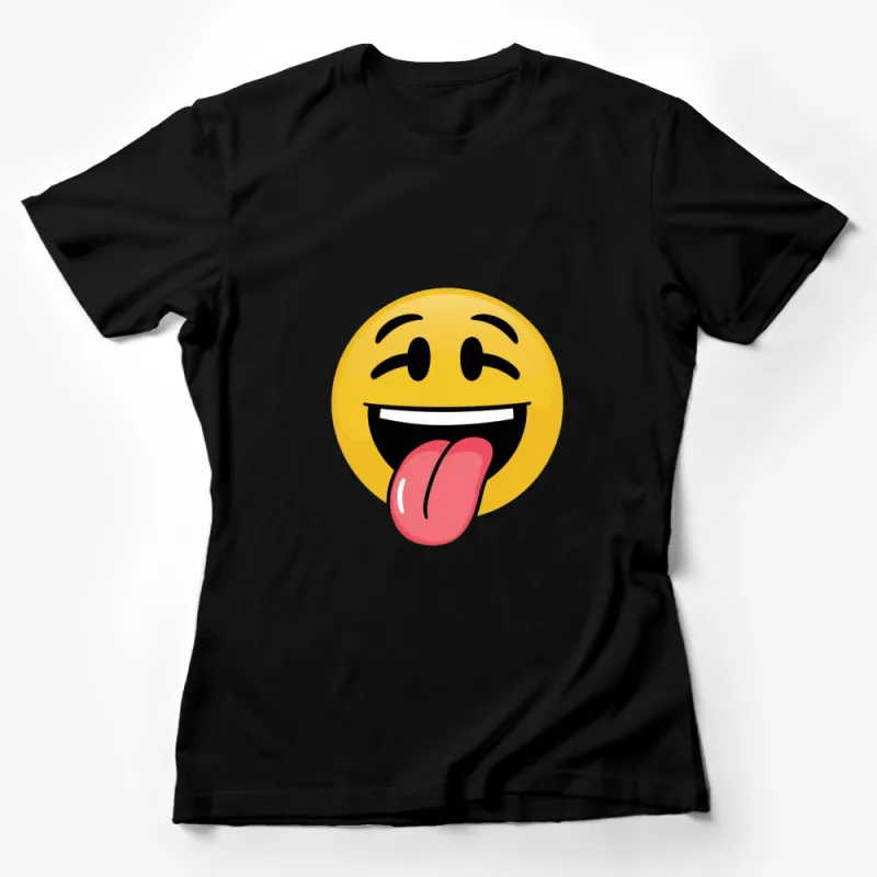 Funny Emoji Face T-Shirt, Yellow Smiling Tongue Out Graphic Tee, Unisex Casual Shirt for All Female T-Shirt