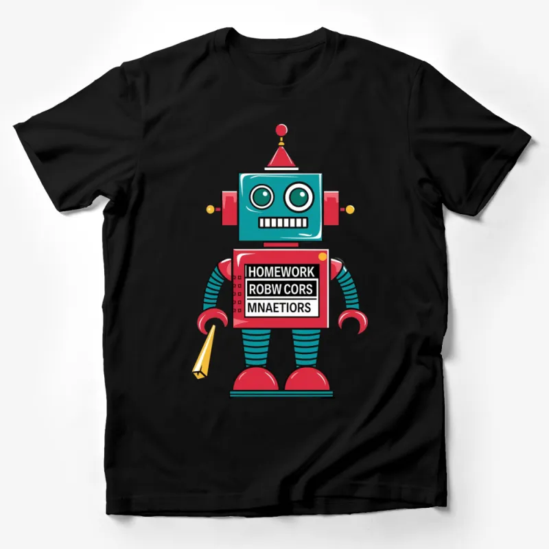 Colorful Robot Graphic T-Shirt, Fun Homework Helper Bot, Kids and Adults Unisex Tee Male T-Shirt