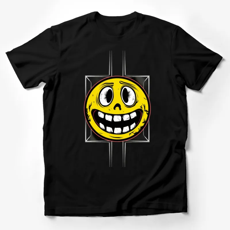 Unique Yellow Smiley Face T-Shirt, Gothic Grunge Style, Unisex Graphic Tee, Perfect for Casual Wear Male T-Shirt