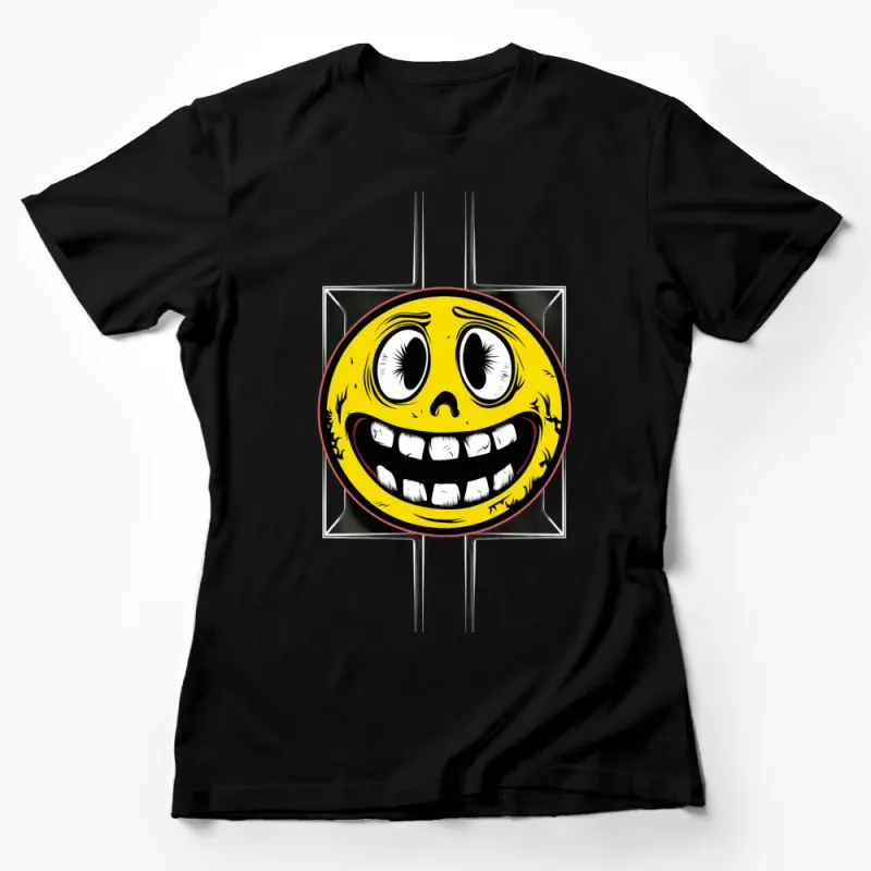 Unique Yellow Smiley Face T-Shirt, Gothic Grunge Style, Unisex Graphic Tee, Perfect for Casual Wear Female T-Shirt