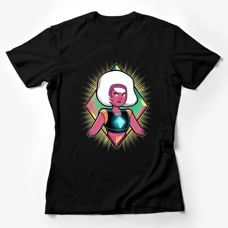 Retro Style Cartoon Heroine Graphic T-Shirt, Vintage Superhero Character Tee, Bold Colors Female T-Shirt