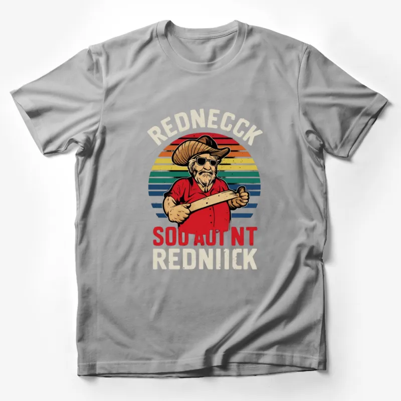 Retro Redneck Graphic Tee, Vintage Southern Pride Shirt, Colorful Rainbow Stripes Design Male T-Shirt