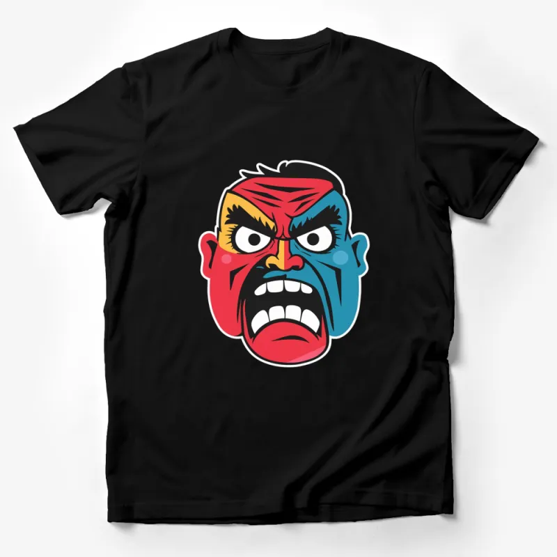 Colorful Tribal Mask Graphic T-Shirt, Bold Geometric Design, Unisex Tee Male T-Shirt