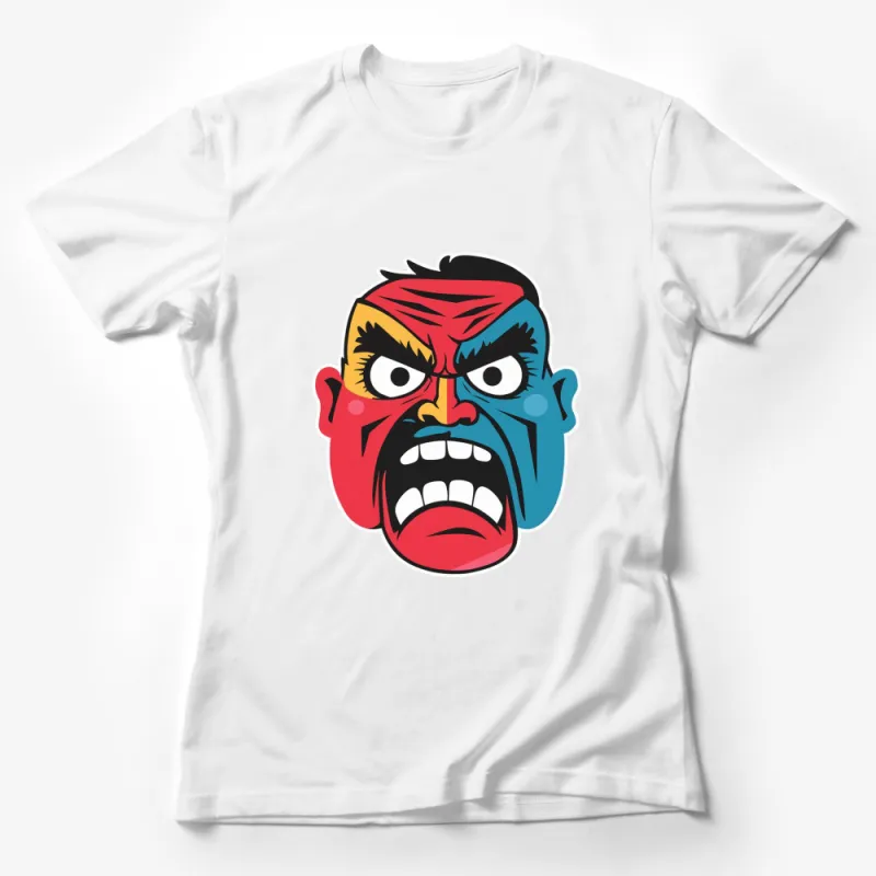 Colorful Tribal Mask Graphic T-Shirt, Bold Geometric Design, Unisex Tee Female T-Shirt