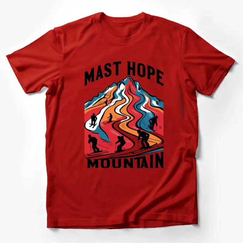 Mast Hope Mountain Skiing Adventure Graphic T-Shirt, Colorful Ski Slope Design Tee, Unisex Male T-Shirt