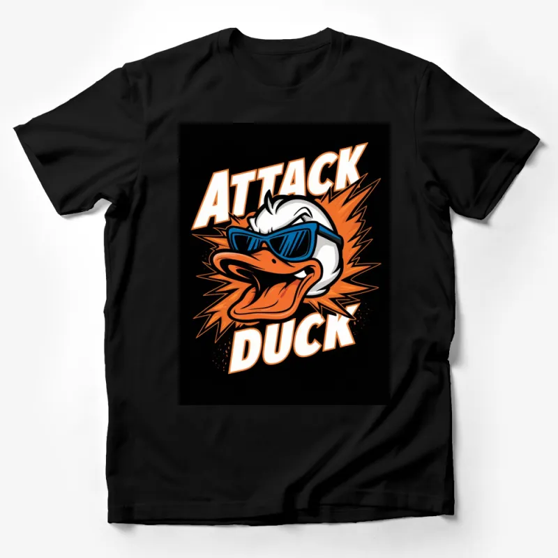 Cool Attack Duck T-Shirt, Funny Cartoon Duck in Sunglasses, Unisex Graphic Tee Male T-Shirt