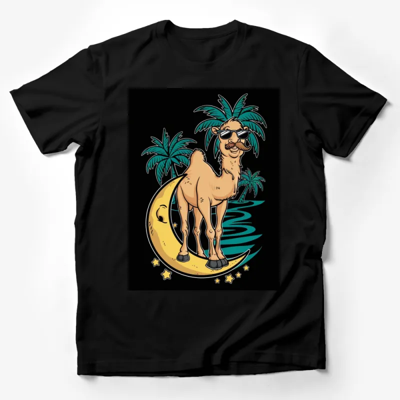 Tropical Camel Graphic T-Shirt | Funny Cartoon Camel with Sunglasses | Cool Beach Palm Tree Design Unisex Tee Male T-Shirt