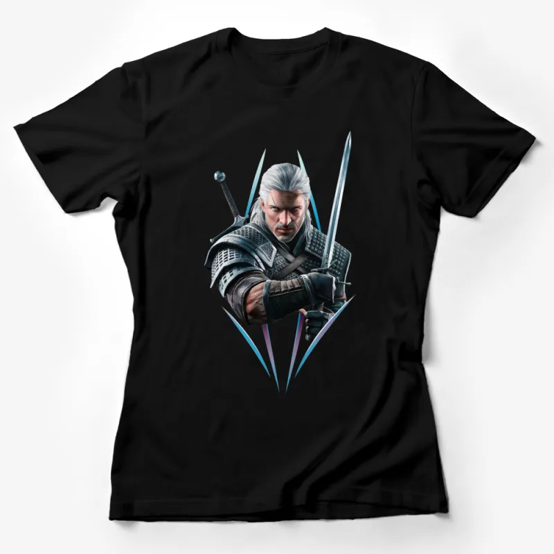 Witcher Geralt of Rivia T-Shirt, White Wolf Fantasy Gaming Tee, Unique Gamer Gift, High-Quality Graphic Shirt Female T-Shirt