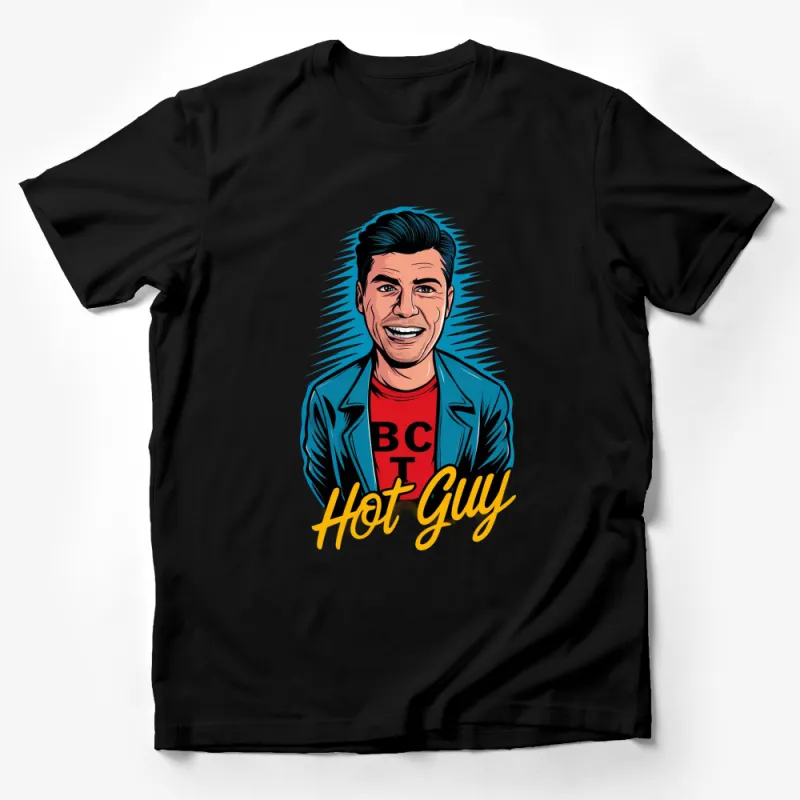 Retro Style Hot Guy Graphic Tee, Colorful Vintage Comic Art, Men's Fashion Casual Shirt, Unique Bold Design Male T-Shirt