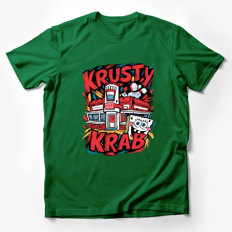 Krusty Krab SpongeBob SquarePants Themed T-Shirt, Colorful Cartoon Graphic Tee, Unisex Casual Wear Male T-Shirt