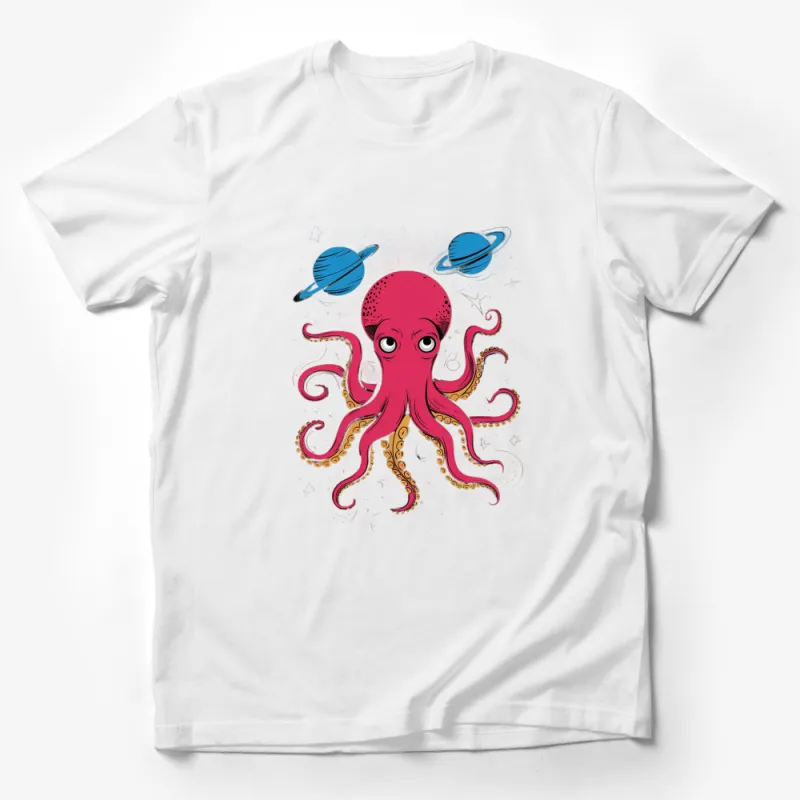 Cute Octopus T-Shirt, Space Theme Kids Tee, Red Octopus with Planets, Unisex Youth Shirt Male T-Shirt