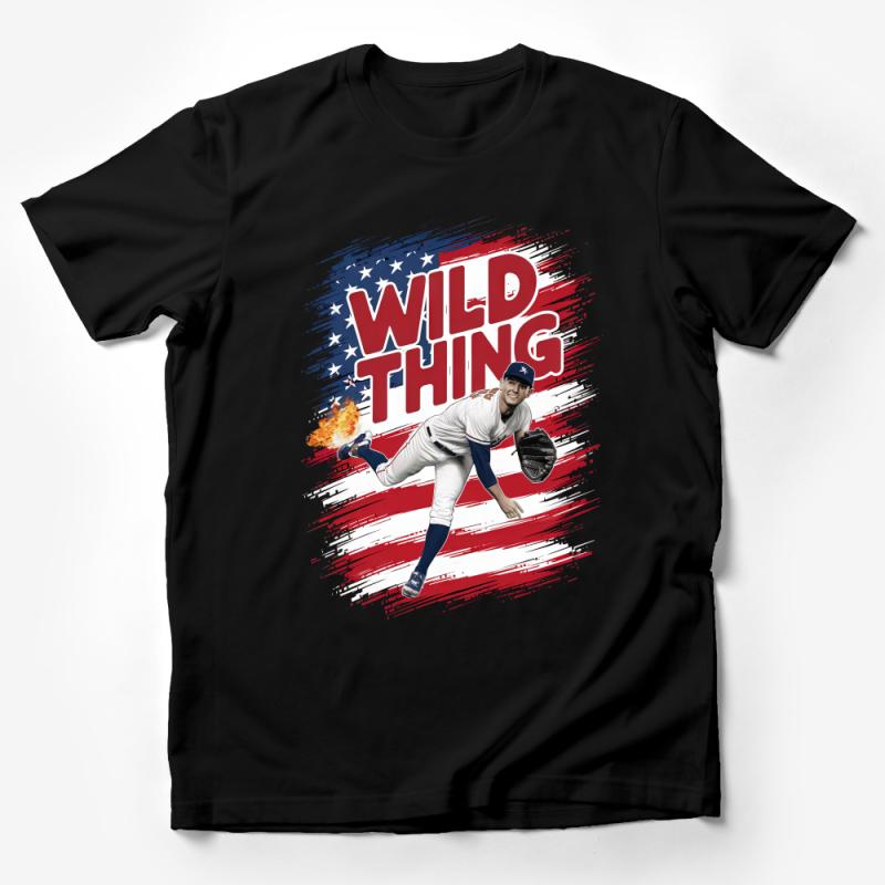 Patriotic Baseball T-Shirt, Wild Thing Pitcher Graphic Tee, American Flag Sports Casual Wear, Unisex Summer Baseball Top Male T-Shirt