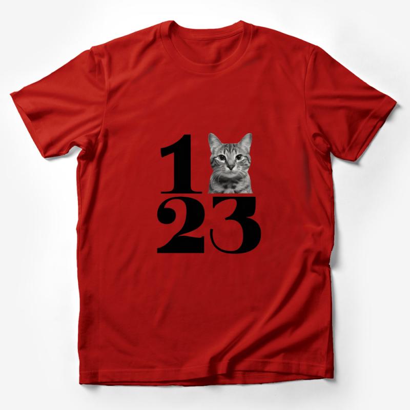 Cute Cat Peeking Out Number Print T-Shirt, Unisex Graphic Tee, Casual Kitten Face Shirt, Fun Animal Lover Top, Gift for Pet Owners Male T-Shirt