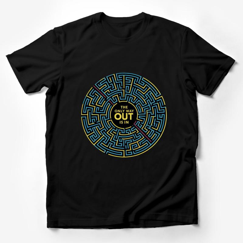 Inspirational Maze Design T-Shirt, The Only Way Out Is In Quote, Unisex Graphic Tee, Mindfulness Gift Male T-Shirt