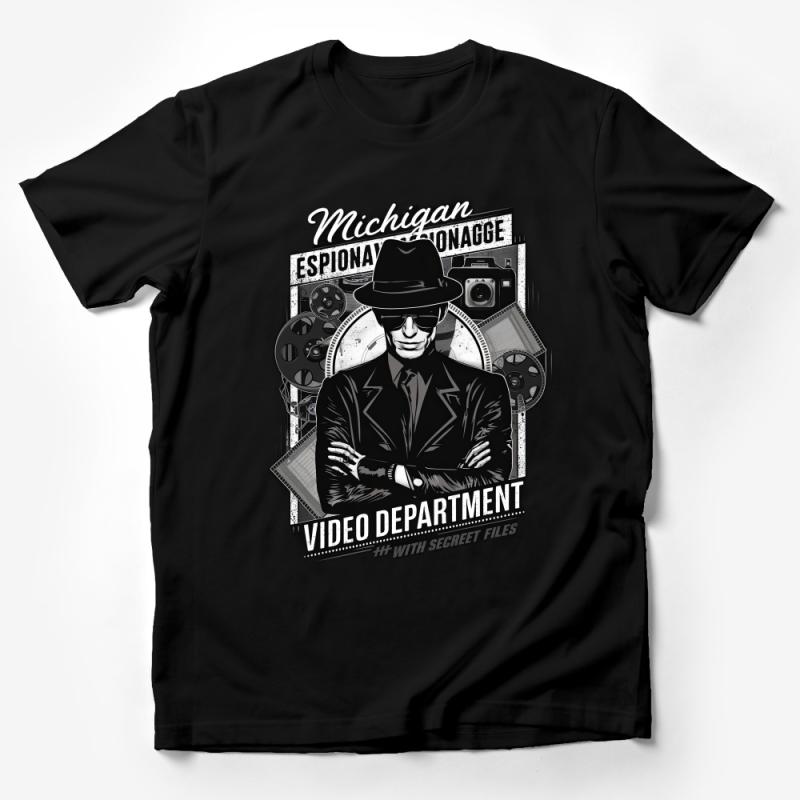 Vintage Michigan Espionage Video Department Secret Files Graphic Tee, Cool Spy Themed T-Shirt Male T-Shirt