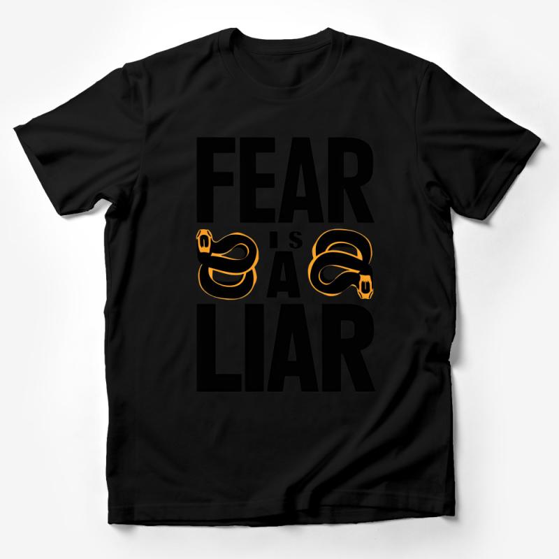 Inspirational Quote T-Shirt, Fear Is A Liar, Bold Text with Climbing Rope, Unisex Tee, Motivational Apparel, Gift for Adventurers Male T-Shirt