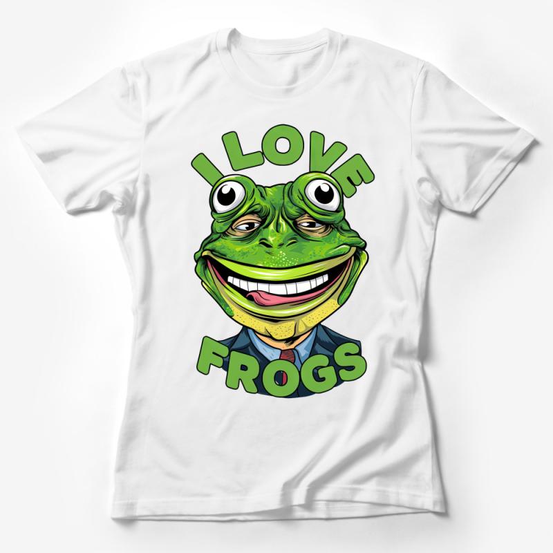 Funny Frog Lover T-Shirt, I Love Frogs Comic Style Tee, Quirky Animal Graphic Shirt, Unisex Casual Top Female T-Shirt